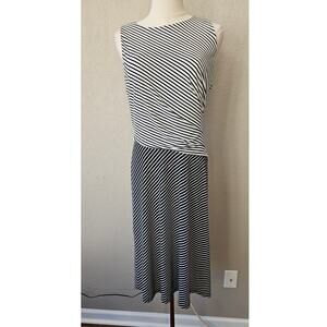 Lauren by Ralph‎ Lauren Asymmetrical  Jersey Striped Dress Women 10 White Black